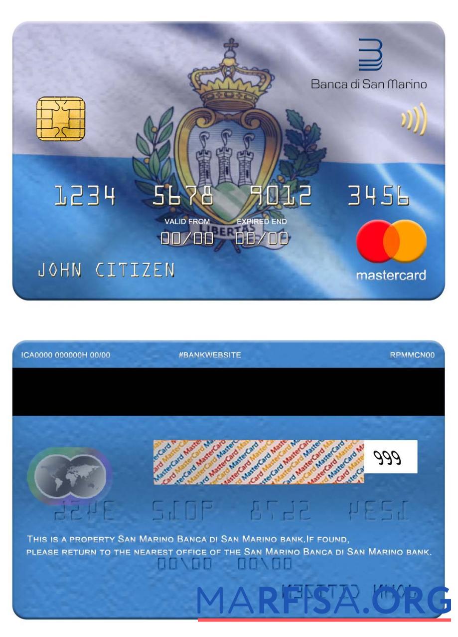 Realistic San Marino Banca di San Marino bank mastercard sample